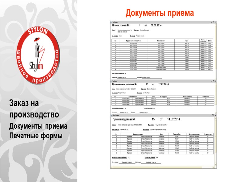 Заказ на производство Документы приема Печатные формы Документы приема